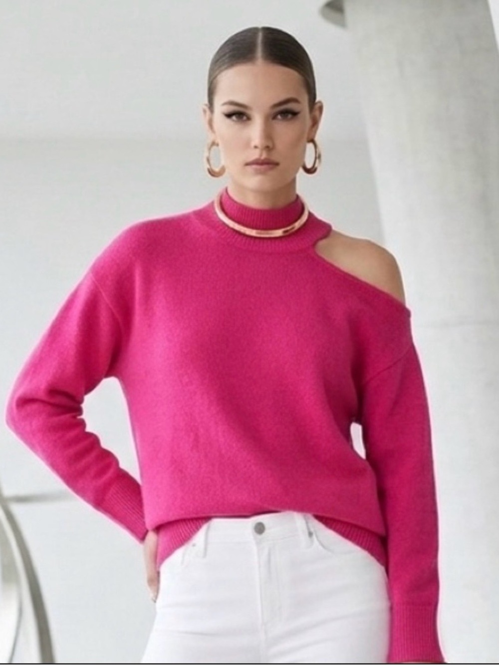 NWT 1. State Hot Pink Off-the-Shoulder Cutout Sweater